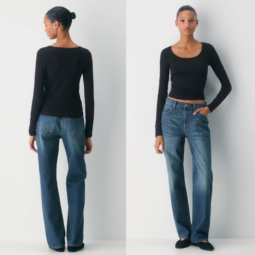 Aritzia TNA HomeStretch Rib Equalizer Longsleeve cotton top black size large